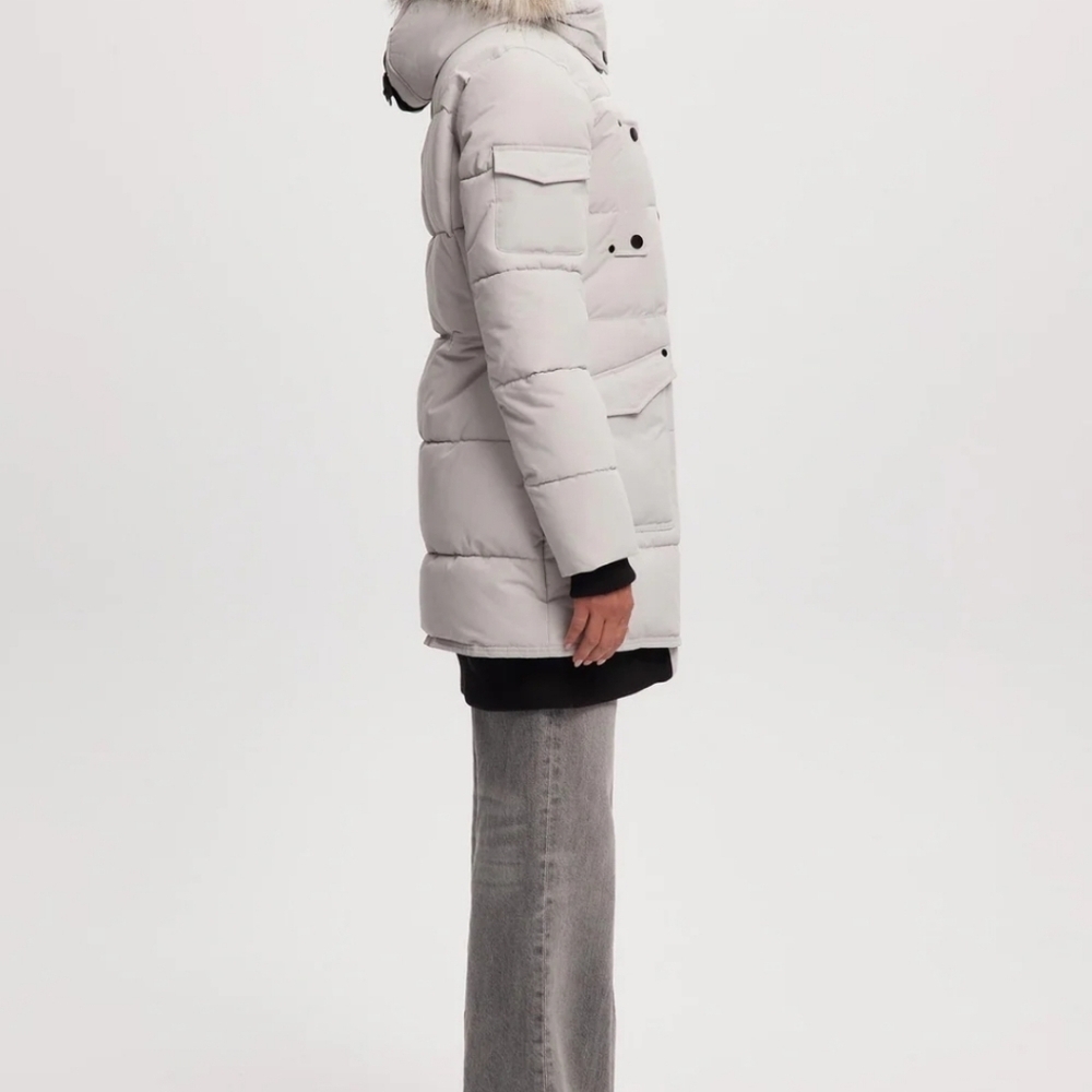 Noize Women's Cream Puffer Coat with Vegan Fur - Picture 3 of 12